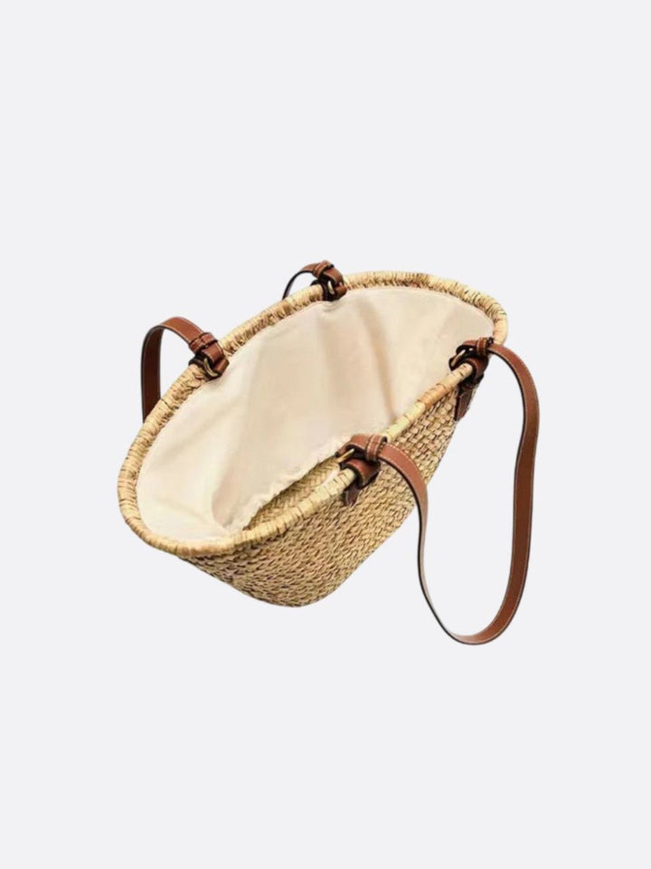 Panier en paille avec anse en cuir<br>Marenzo